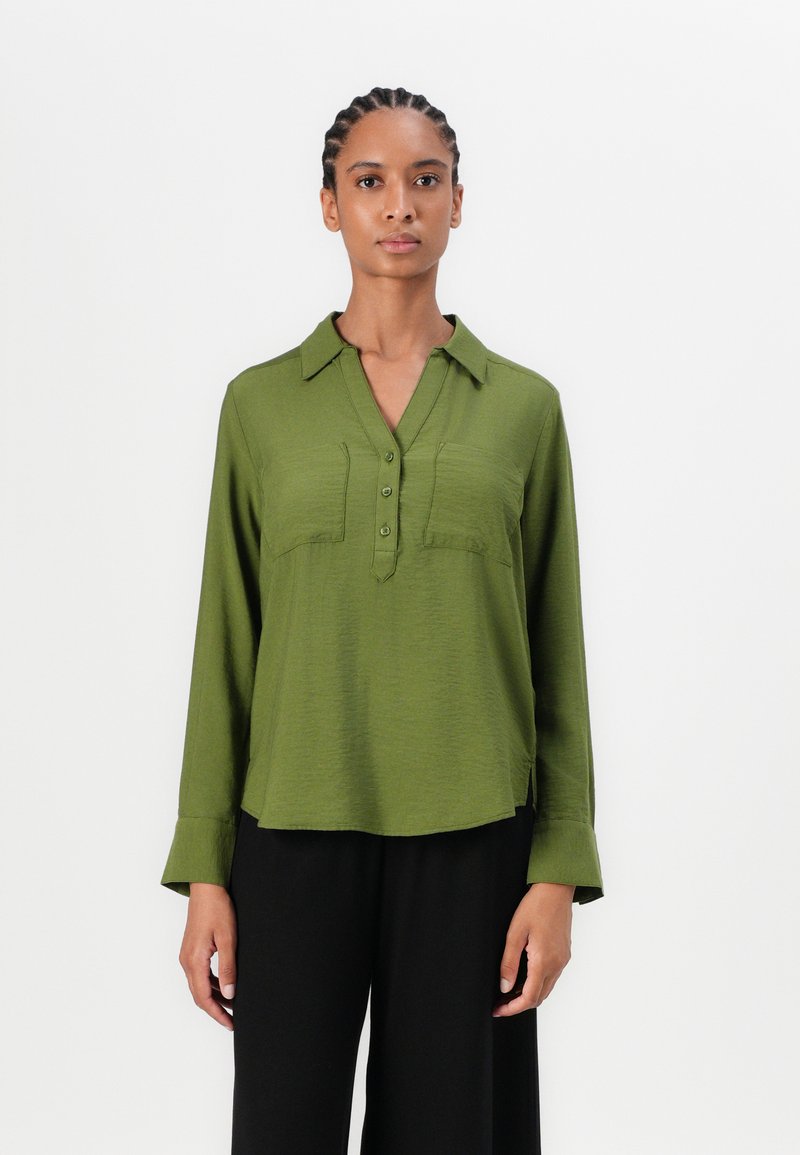 TOM TAILOR BLOUSE STRUCTURED SOLID - Blůza - deep ivy green