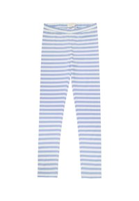 Blå och vita randiga leggings i mjuk bomull, med elastisk midja och figurnära design, lämpliga för avslappnad användning.