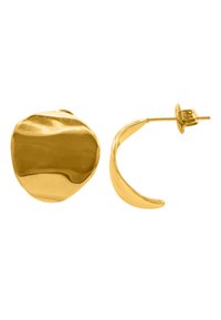 Orecchini in oro con un perno liscio e arrotondato con una superficie lucida e un design ad anello curvo, entrambi con una finitura lucida.