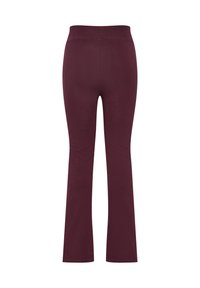 Vinröda utsvängda leggings med hög midjeresår, gjorda av stretchigt material, med en slät yta och sömlös design.