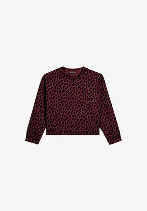 Top cropped a maniche lunghe color bordeaux con motivo leopardato nero. Realizzato in tessuto morbido, con scollo rotondo e polsini aderenti.