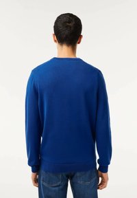Maglione blu royal con maniche lunghe, scollatura a girocollo, polsini e orlo a coste. Realizzato in morbido tessuto a maglia, presenta una superficie liscia.