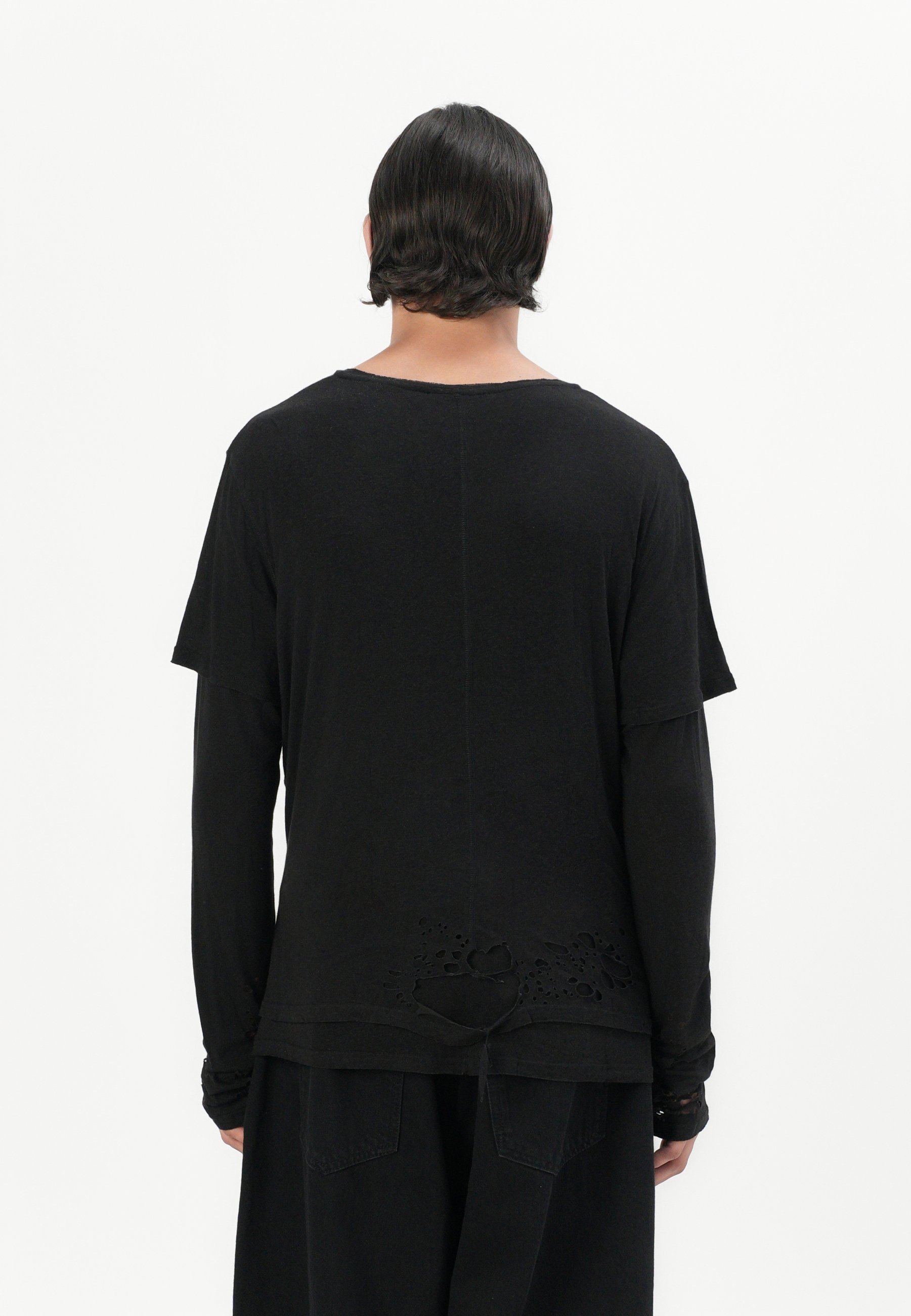Jaded London DOUBLE LAYER DISTRESSED - Long sleeved top - black