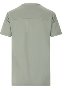 Kortärmad skjorta i dämpad grön färg, tillverkad av mjukt tyg. Har en rund halsringning och sömlös axeldesign, utan mönster eller detaljer.