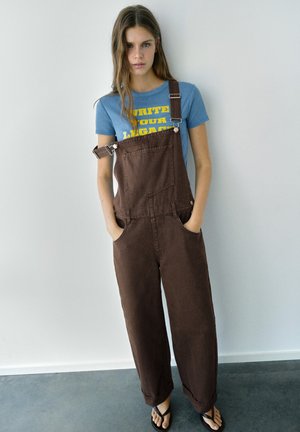 PULL&BEAR, LONG DENIM - DUNGAREES - Salopette en jean - brown