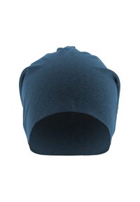 Caciula tricotată bleu închis, cu margine pliată, prezentată pe un fundal alb.
