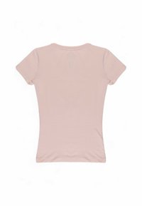 T-shirt rosa chiaro a maniche corte realizzato in un tessuto morbido, con scollatura tonda e silhouette aderente.