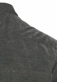 Dark gray collared shirt featuring a textured fabric with a subtle pattern, visible stitching, and a standard back yoke design.
