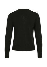 Svart långärmad åtsmitande tröja med ribbade mudd och nederkant, visad från baksidan på en vit bakgrund.