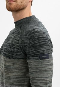 Hallux maailmas hallide toonide kudum, millel on erinevad jooned. Omab kõrget kaelust ja Gabbiano sildi vasakul õlal.