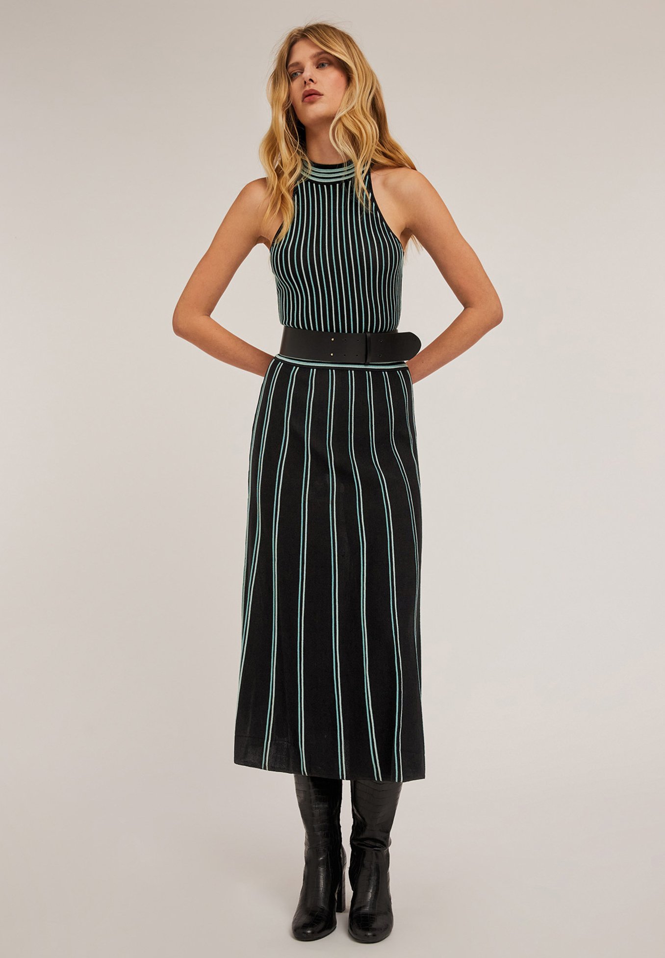 Righe Image Motivi Maglia Lurex Plissé Vestito Maglia Lungo