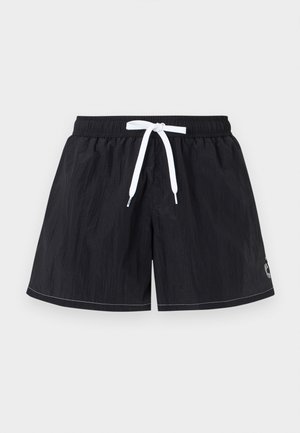 Mustad meeste ujumispüksid elastse vöökohaga ja valge nööriga, alumisel paremal säärel väike logo.