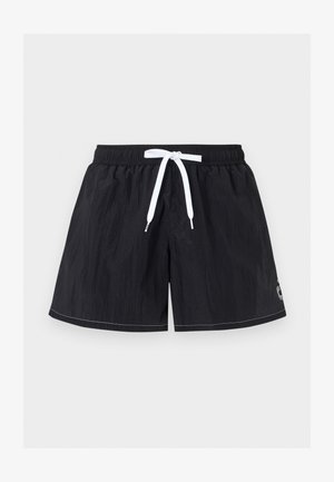 Short de bain noir pour homme avec taille élastique et cordon blanc, avec un petit logo sur la jambe inférieure droite.