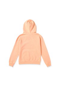 Sweat à capuche couleur pêche en tissu doux avec une capuche arrondie, des poignets et un ourlet côtelés. Design simple, sans motifs ni accents visibles.