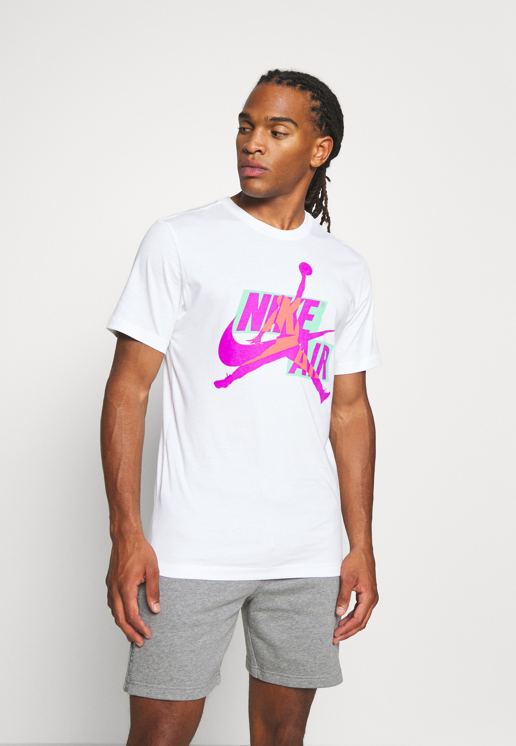 white and purple jordan t shirt