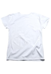 White cotton t-shirt with a crew neck, designed with short sleeves and a smooth texture. The back view shows minimal detailing.