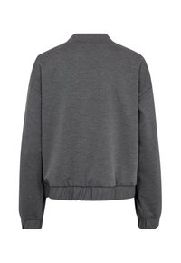 Grijze sweatshirt met een ronde hals, lange mouwen, geribbelde manchetten en een gatherings zoom. Gemaakt van zacht, textuurstof.