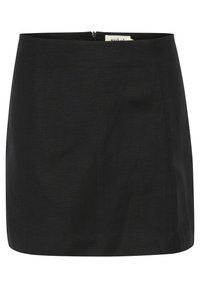 Mini gonna nera realizzata in un tessuto leggero e morbido. Presenta un design semplice e pulito con chiusura a zip sul retro.