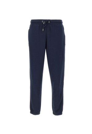 Pantaloni da tuta blu navy realizzati in tessuto morbido, con vita elasticizzata e cordoncino, tasche laterali e polsini elasticizzati alle caviglie.