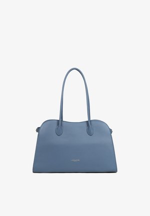 Sac à main Lancaster Paris en cuir bleu avec longues doubles anses et logo doré centré près du bas.