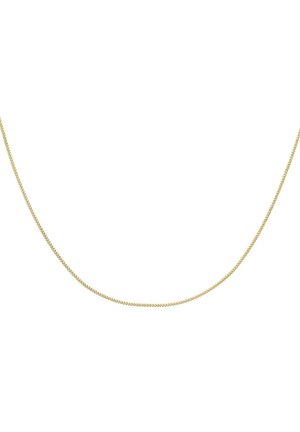 Collier en chaîne de couleur dorée avec un design de maillons fins et lisses. Il est mince, flexible et dispose d'une finition polie.