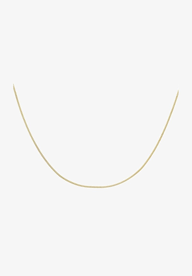 Collier en chaîne de couleur dorée avec un design de maillons fins et lisses. Il est mince, flexible et dispose d'une finition polie.