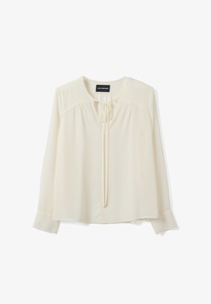 Les Copains, REGULAR-FIT BLOUSE WITH V-NECK AND TIE DETAIL - Bluse - ivory white