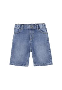 Denimshorts i ljusblått med en klassisk femficksdesign, med knapp- och dragkedjestängning samt stickningsdetaljer.