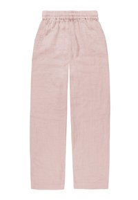 Helle rosa, locker sitzende Leinenhosen mit elastischem Bund. Gerader Schnitt aus leicht strukturiertem Stoff ohne zusätzliche Designelemente.