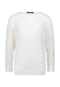 Pull blanc avec un motif de texture ondulée, manches longues et un large col rond. Confectionné dans un matériau doux, offrant une apparence légère.