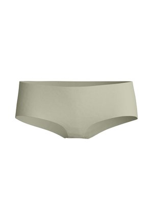 Sous-vêtements pour femmes de style hipster gris clair sans coutures, avec une large ceinture, fabriqués en tissu extensible et lisse.