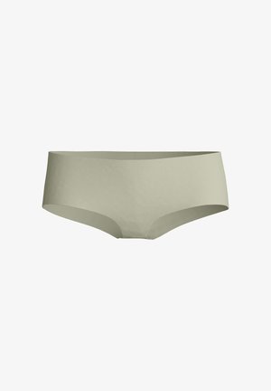 Sous-vêtements pour femmes de style hipster gris clair sans coutures, avec une large ceinture, fabriqués en tissu extensible et lisse.