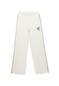 Witte sweatpants met een gladde textuur, voorzien van een fitted elastische tailleband, zijstrepen en geborduurd logo op de linkerdij.