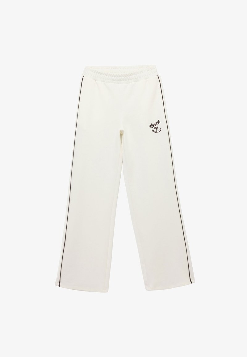 Witte sweatpants met een gladde textuur, voorzien van een fitted elastische tailleband, zijstrepen en geborduurd logo op de linkerdij.