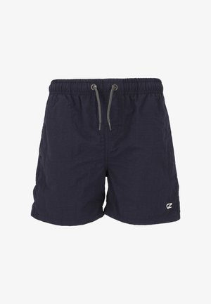 Marineblaue Badeshorts aus strukturiertem Stoff, mit elastischem Bund und verstellbarem Kordelzug. Verfügt über ein kleines Logo am unteren rechten Bein.