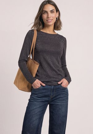 Street One, LONG-SLEEVE BOAT NECK SHIRT WITH GLITTER - T-shirt à manches longues - black coffee