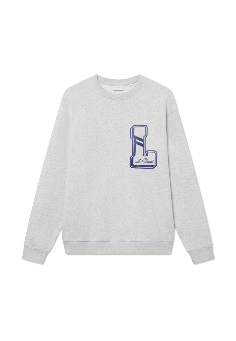 Sudadera gris hecha de una mezcla de algodón, con un gran logo bordado en azul marino "L" en el pecho y puños y dobladillo acanalados.