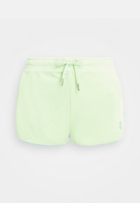 Světlé zelené šortky s elastickým pasem a předním šněrováním, s malým modrým vyšitým logem na levé nohavici.