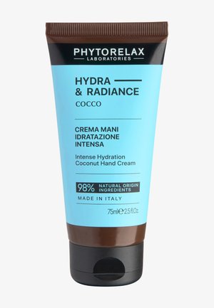 PhytoRelax Hydra & Radiance kokos håndcreme tube, 75 ml, 98% naturlige ingredienser, intens hydrering, fremstillet i Italien.