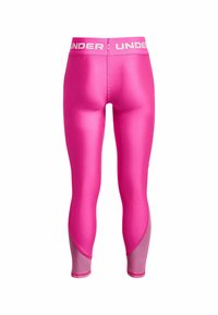 Roza športna leginga z gladko teksturo, z belim pasom z logotipom in mrežnimi paneli ob straneh za zračnost.