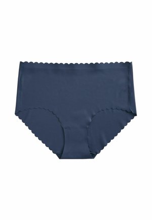 Donker marineblauwe boxershort met een gladde textuur en gegolfde randen. Beschikt over een klassieke full-coverage design, geschikt voor dagelijks gebruik.