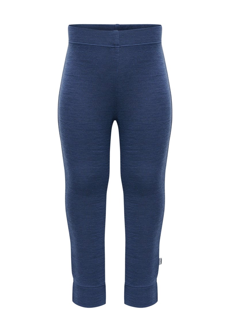 Marineblå leggings gjorda av texturerat tyg, med en figurnära design, hög midja och smalnade fållar vid vristerna.