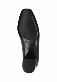 Black shoe sole with a textured pattern, featuring a round heel and a slight arch. Branding visible on the side; size 37 indicated.