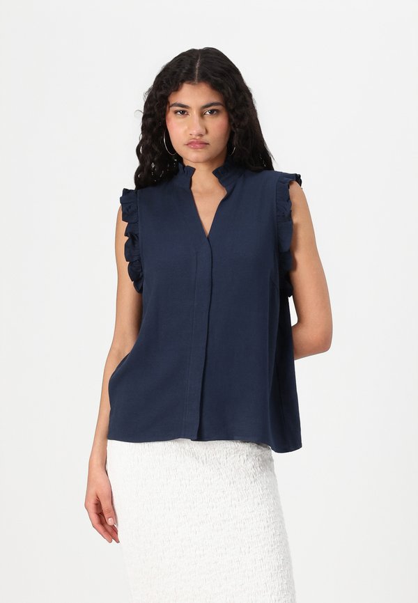 SLFVIVA SUN RUFFLE - Button-down blouse - dark sapphire2