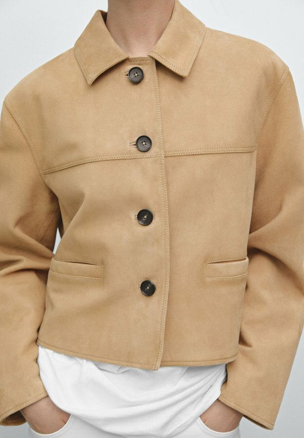 SHORT WITH TOPSTITCHING - Leather jacket - sand3