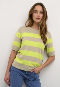Kaffe KALIZZA - Marškinėliai su spaudiniu - feather gray lime bold stripe