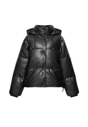 PULL&BEAR, HOODED LEATHER EFFECT - PUFFER JACKET - Veste d'hiver - black