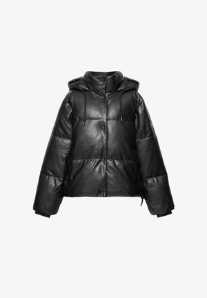PULL&BEAR, HOODED LEATHER EFFECT - PUFFER JACKET - Veste d'hiver - black