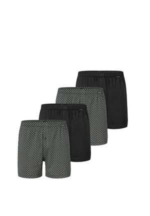 Zwarte boxer shorts set met een geometrisch patroon aan de voorkant en effen zwart aan de achterkant. Elastische taillebanden voor comfort.