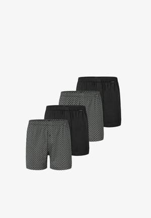 Zwarte boxer shorts set met een geometrisch patroon aan de voorkant en effen zwart aan de achterkant. Elastische taillebanden voor comfort.